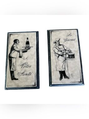 French Bistro Chef Wall Plaque Set Le Gourmet Kitchen Decor